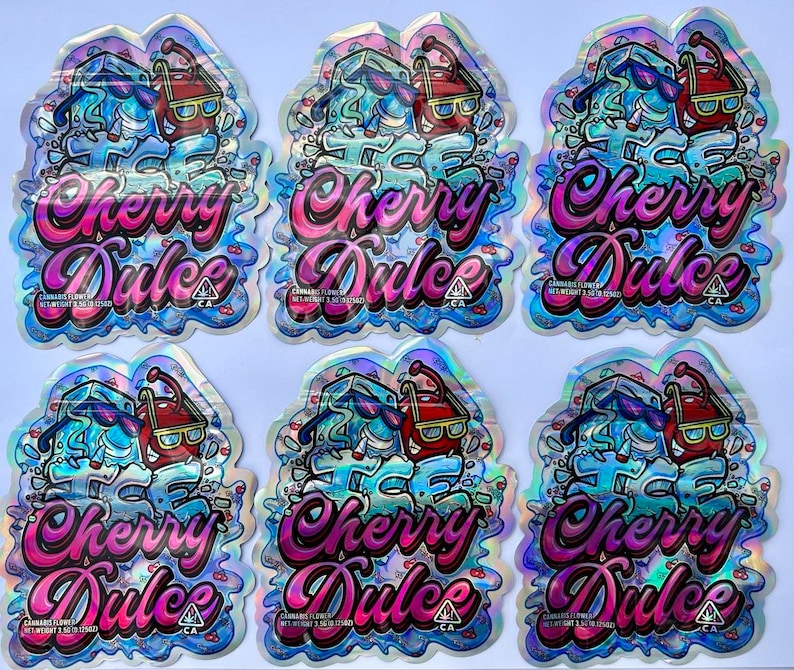 Sweet Shop ICE CHERRY DULCE Mylar Bag 3.5g Cut-Out Empty Packaging - Holographic