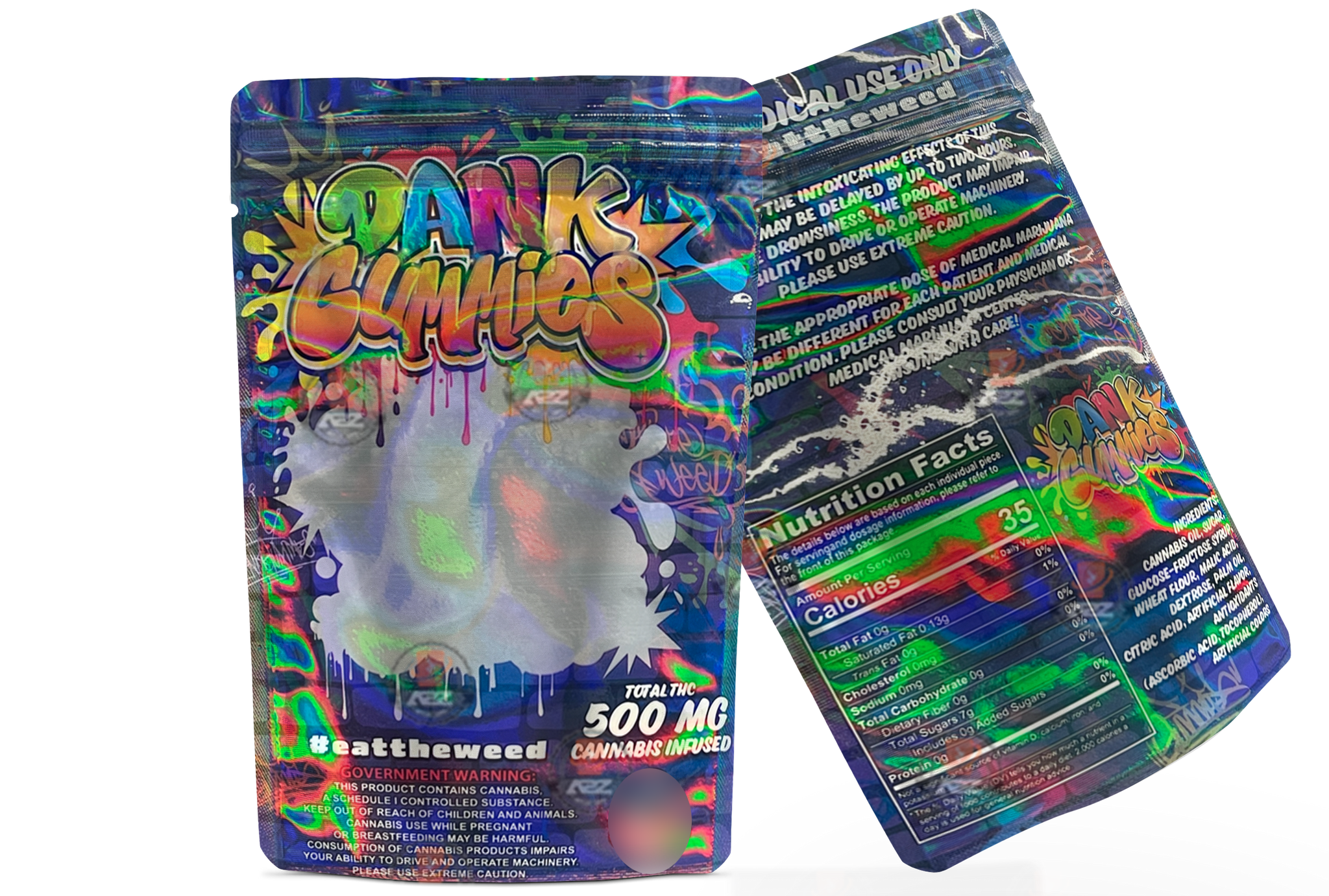 Sweet Shop Dank Gummies 500mg Purple Mylar Bag - 3.5g Holographic Cut-Out Empty Packaging