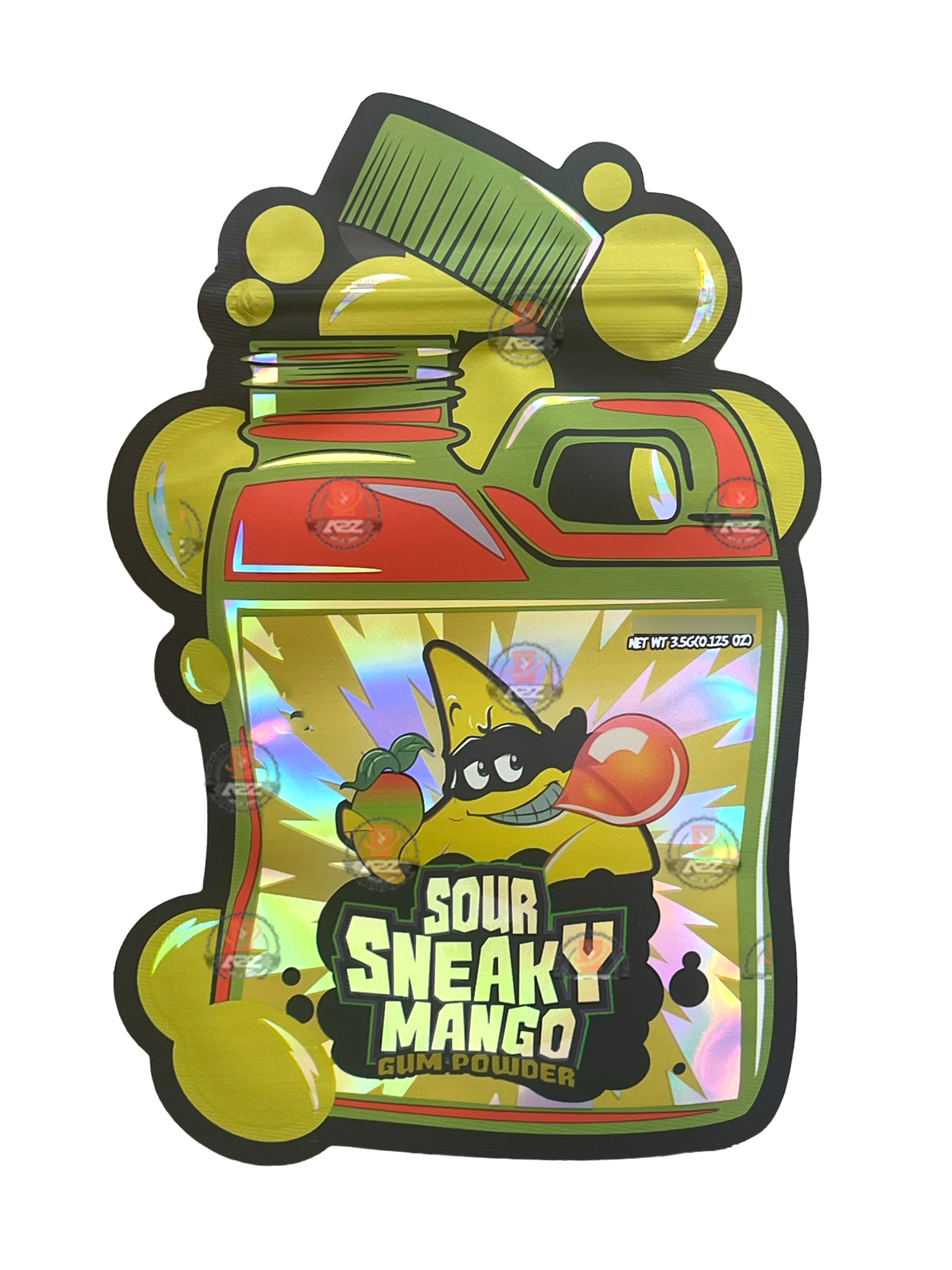 Sour Sneaky Mango 3.5 grams Mylar Bag Holographic Gum Powder