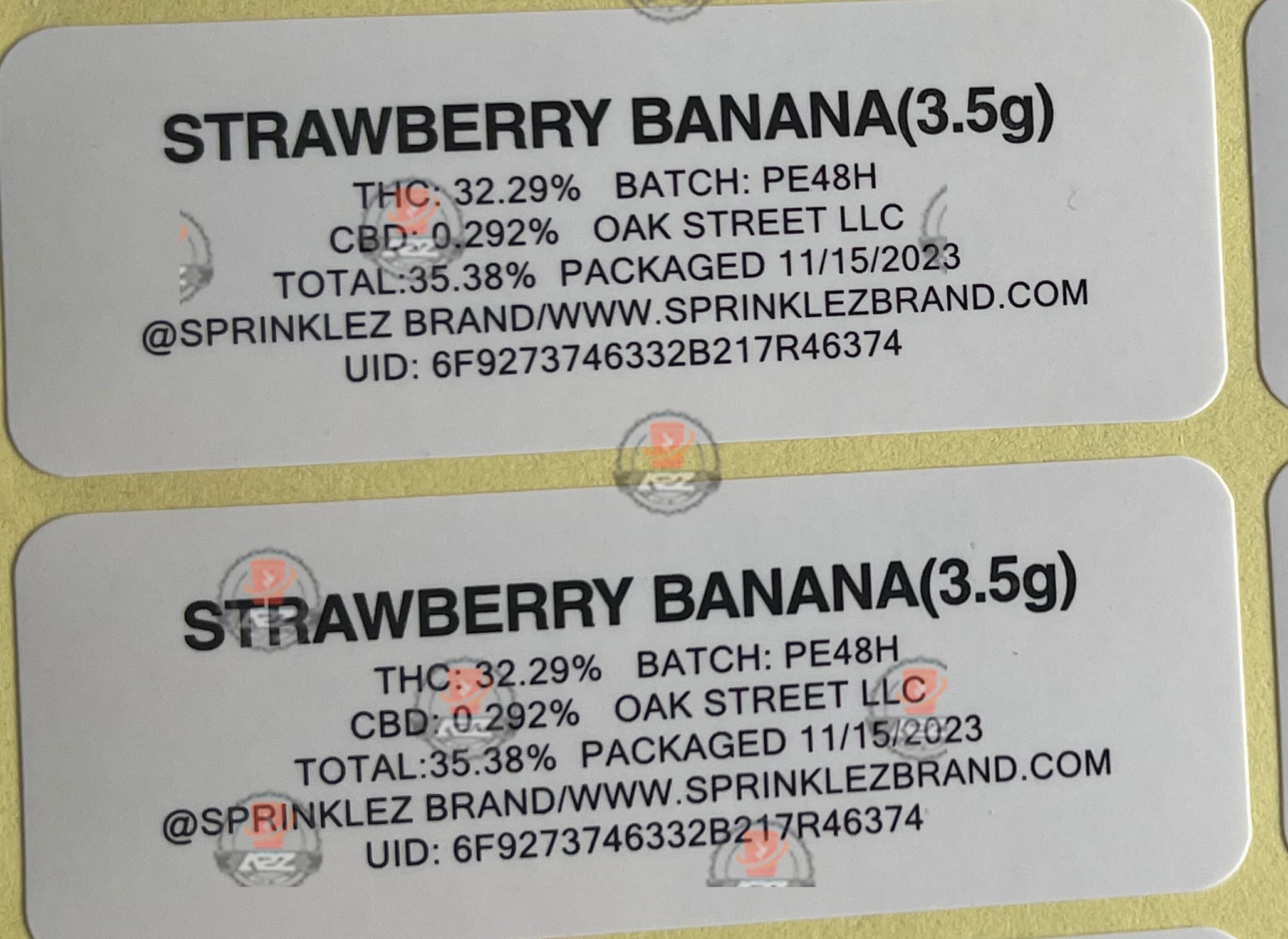 Sprinklez Gumdropz Strawberry Banana Mylar Bags 3.5g Sticker base Bag -With stickers and labels