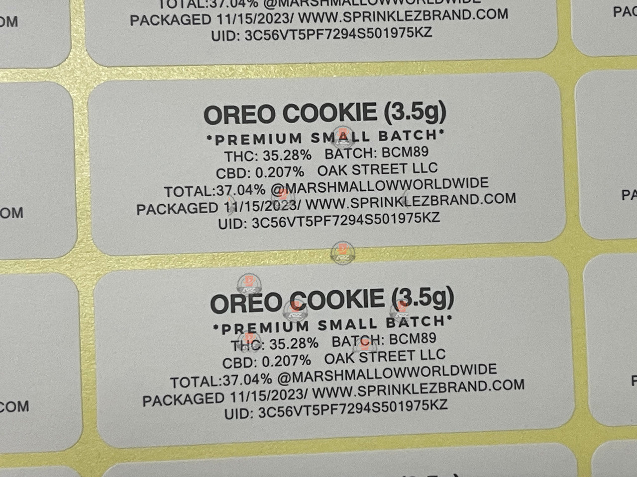 Sprinklez Cookie Marshmallow Mylar Bags 3.5g Sticker base Bag -With stickers and labels