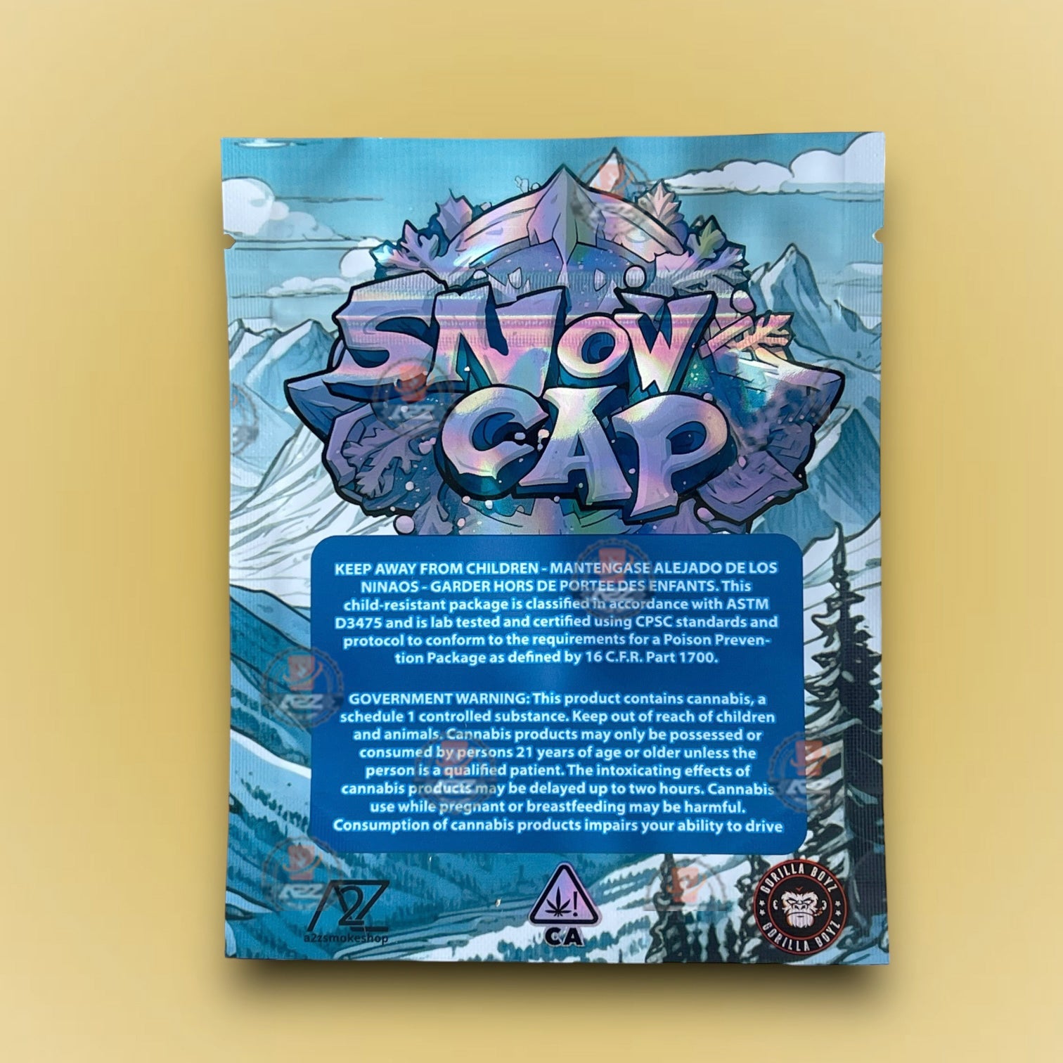 Snow Cap 3.5g Mylar Bags Rob Mylar Bags Packaging Only- Holographic