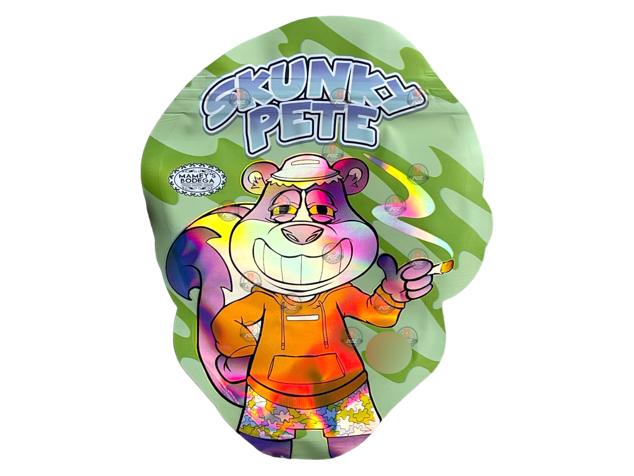 Skunky Pete Mameys Bodega Cut Out Mylar Bags 3.5g Die Cut Holographic