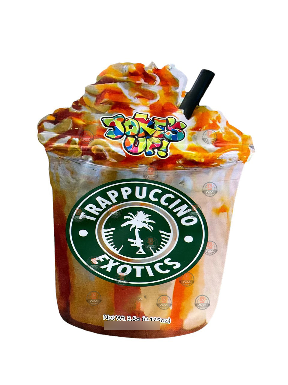 Trappuccino Exotics Mylar bag 3.5g cut out Empty Packaging Jokes UP Frappuccino