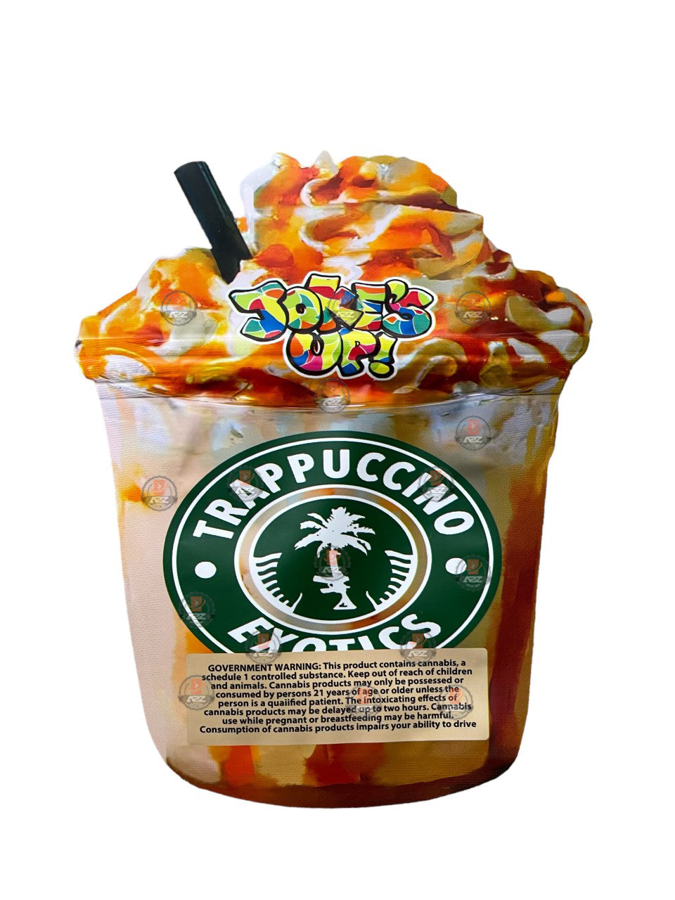 Trappuccino Exotics Mylar bag 3.5g cut out Empty Packaging Jokes UP Frappuccino