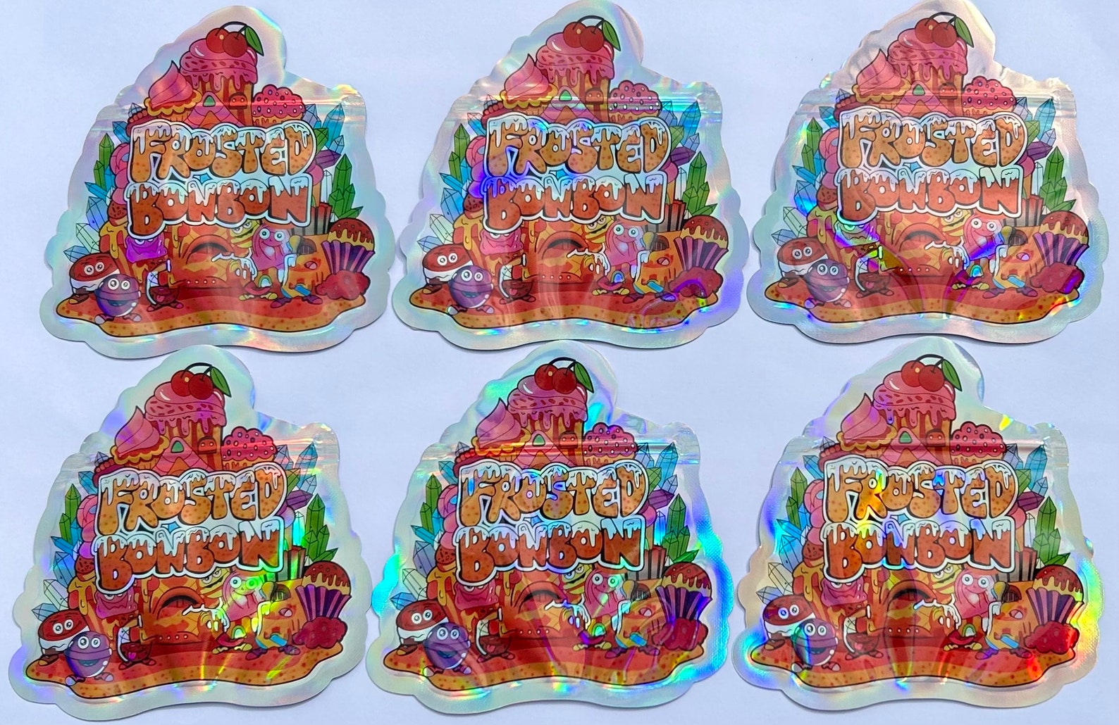 Sweet Shop FROSTED BON BON 3.5g Cali Packs - Resealable Holographic Mylar Bags with Cut-Out - Empty Packaging