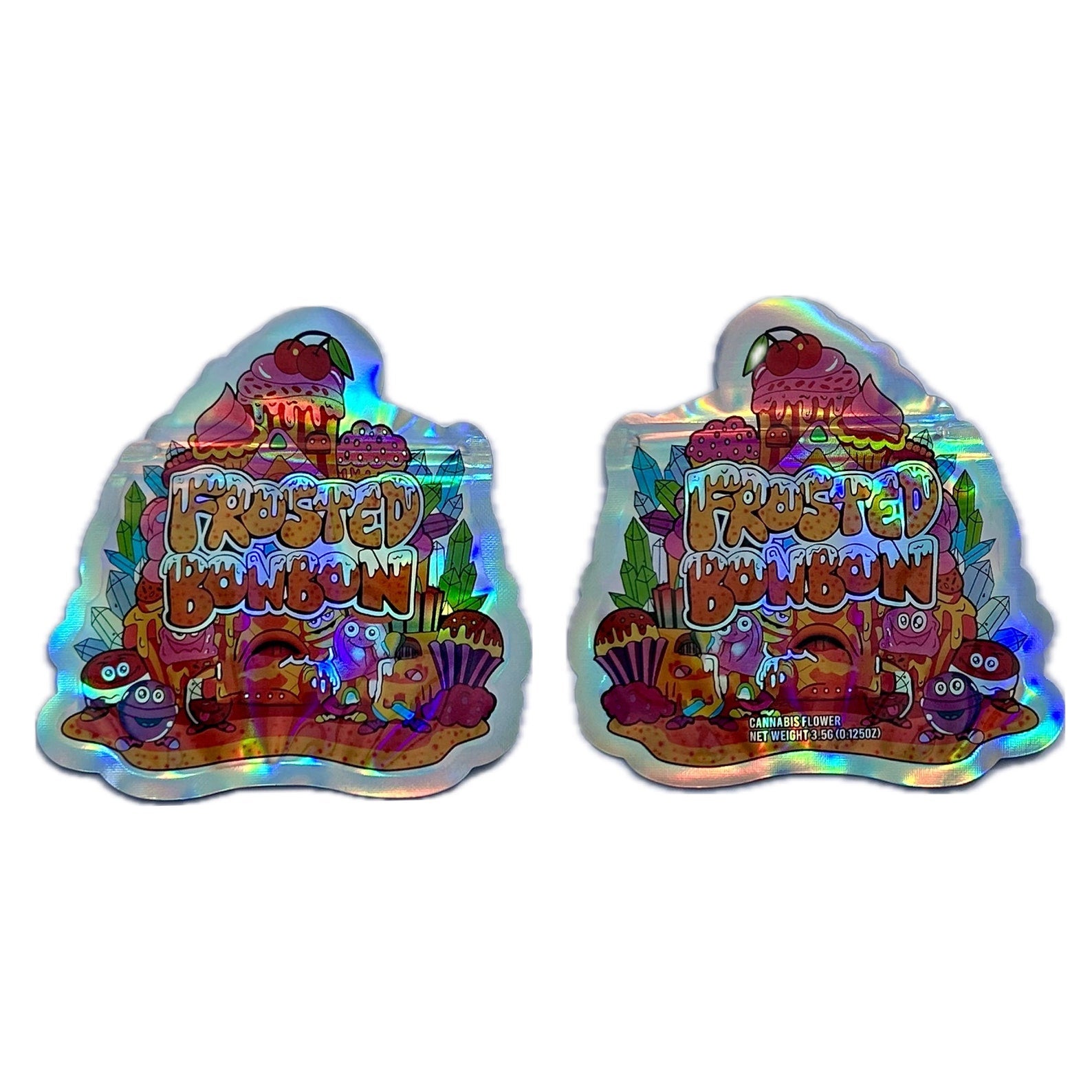 Sweet Shop FROSTED BON BON 3.5g Cali Packs - Resealable Holographic Mylar Bags with Cut-Out - Empty Packaging