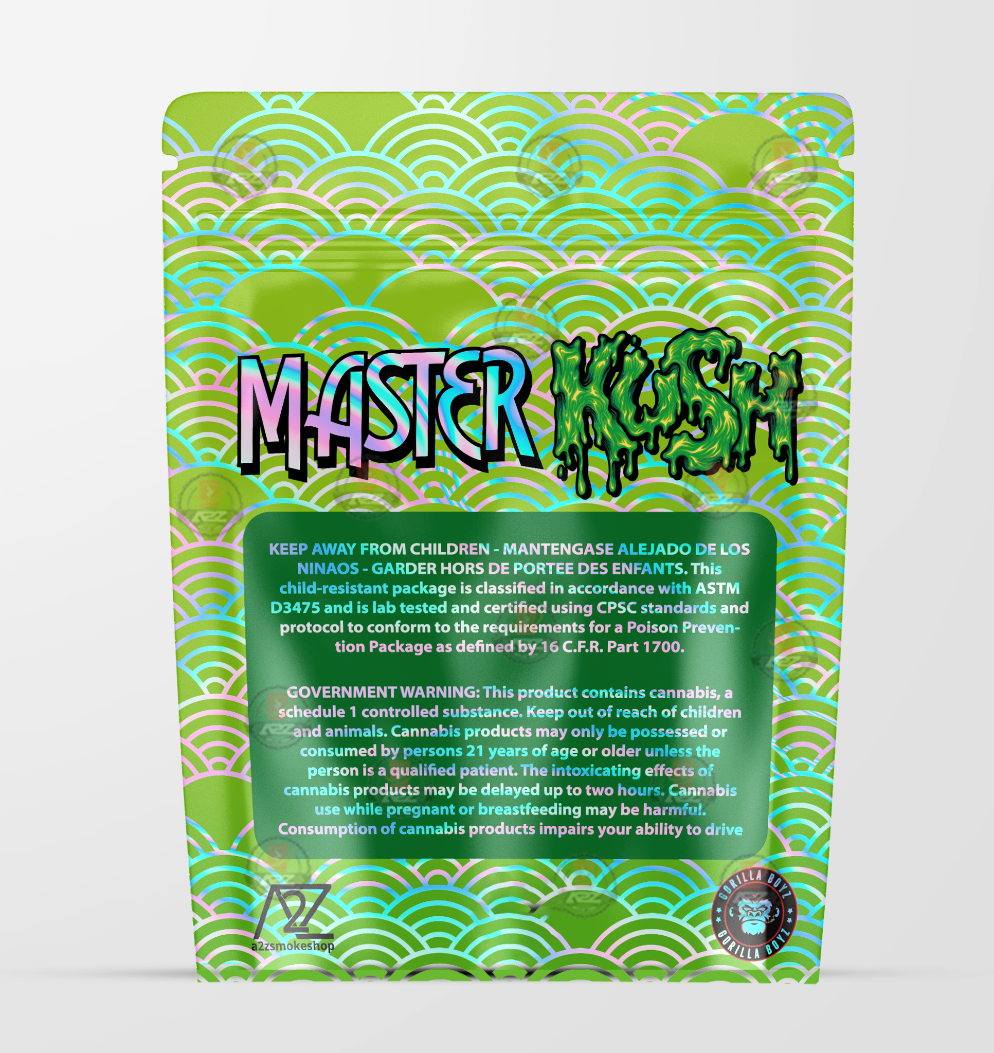 Master Kush Holographic Mylar bag 3.5g - Rob Mylar Bags - Packaging only