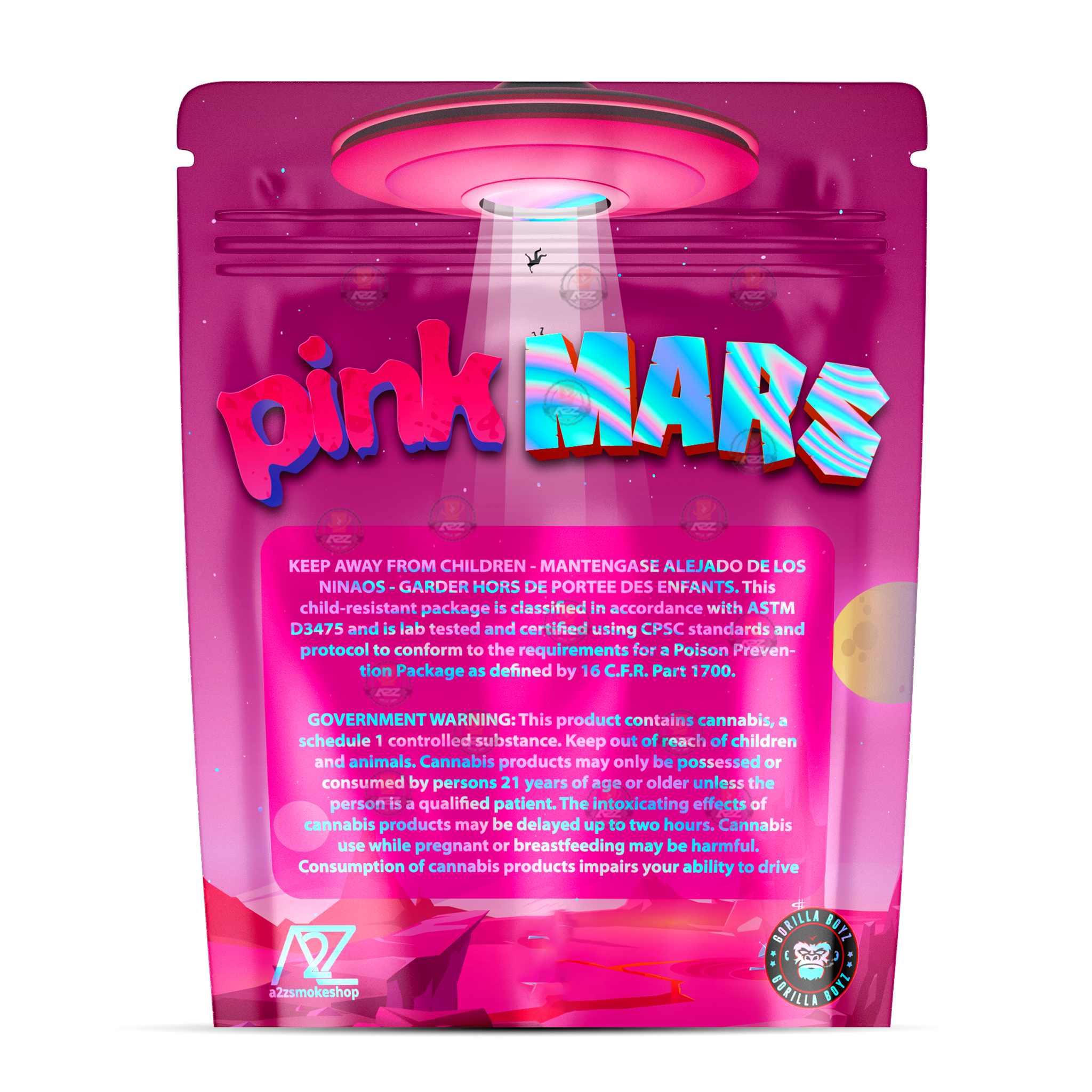 Pink Mars Holographic Mylar bag 3.5g - For Flower- Rob Mylar Bags