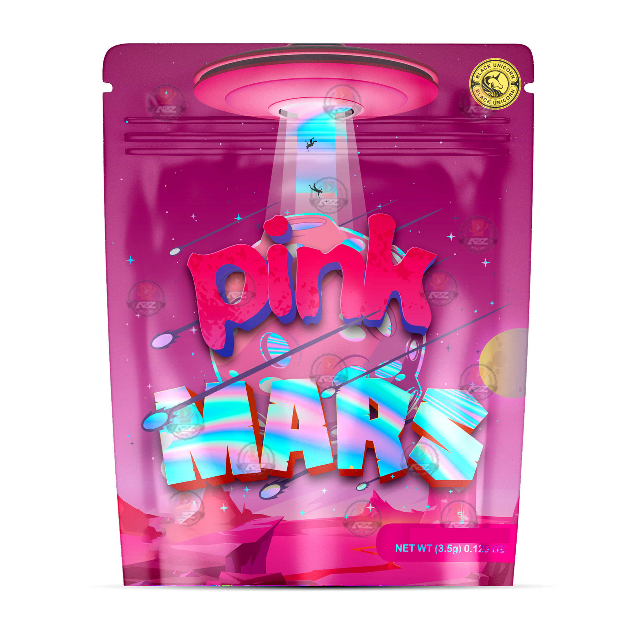 Pink Mars Holographic Mylar bag 3.5g - For Flower- Rob Mylar Bags