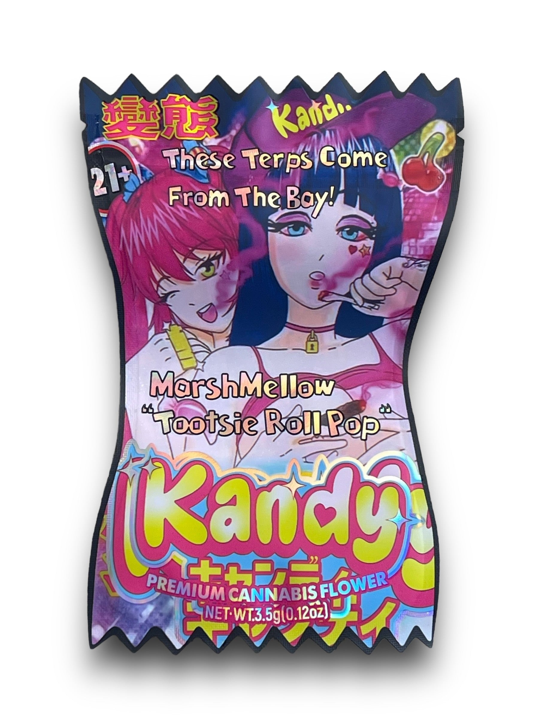 Kandy Marshmellow Tootsie Roll Pop 3.5G Mylar Bags Holographic cut out