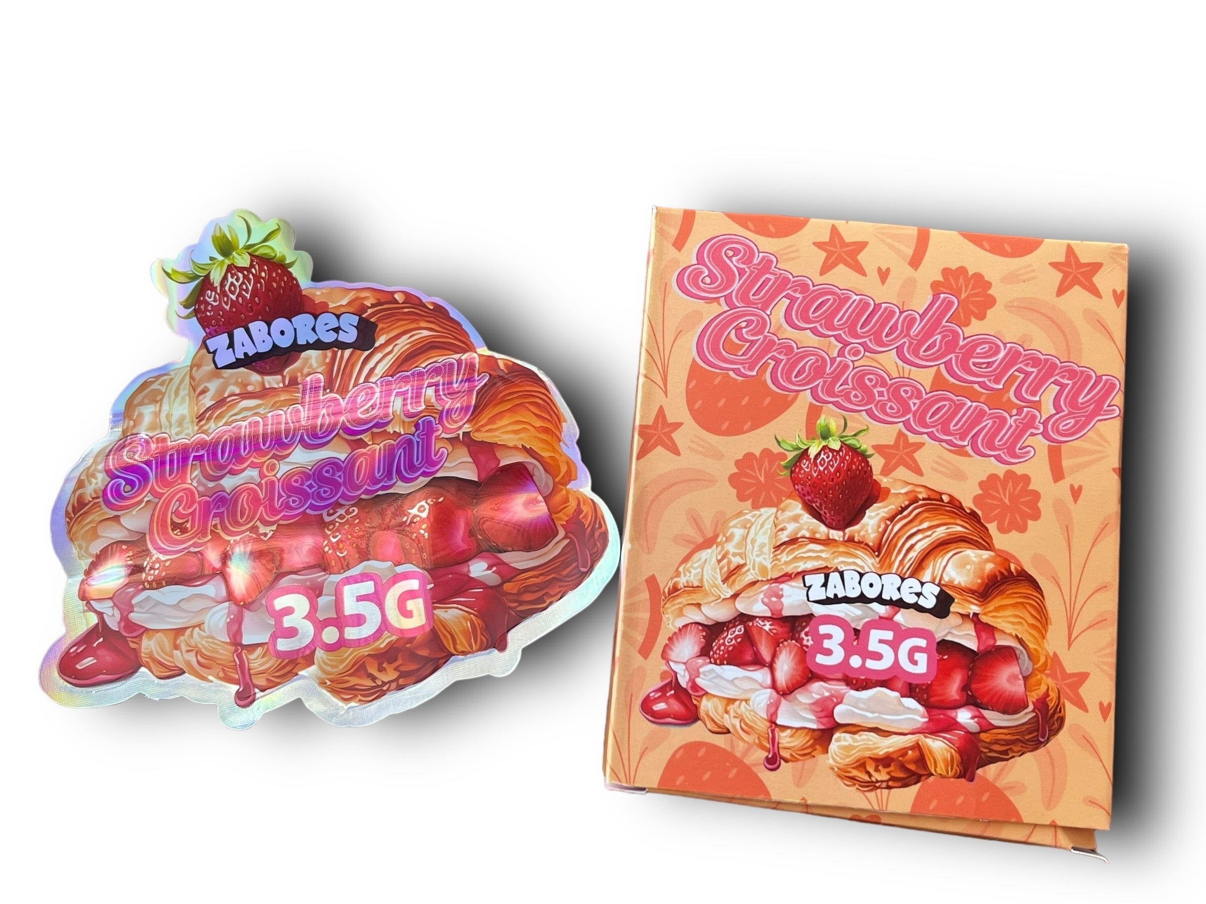 Strawberry Croissant Mylar Bags with Boxes 3.5g Box Packaging Holographic