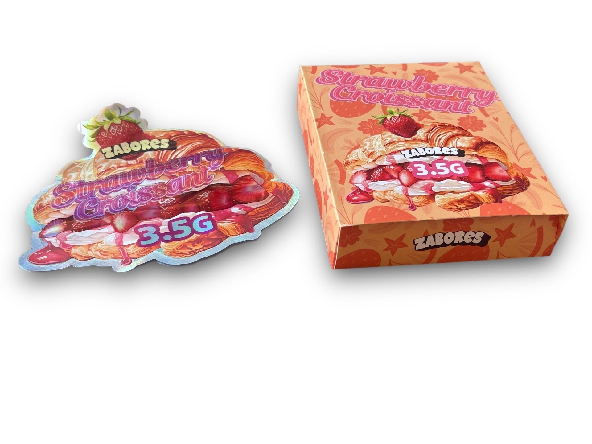 Strawberry Croissant Mylar Bags with Boxes 3.5g Box Packaging Holographic