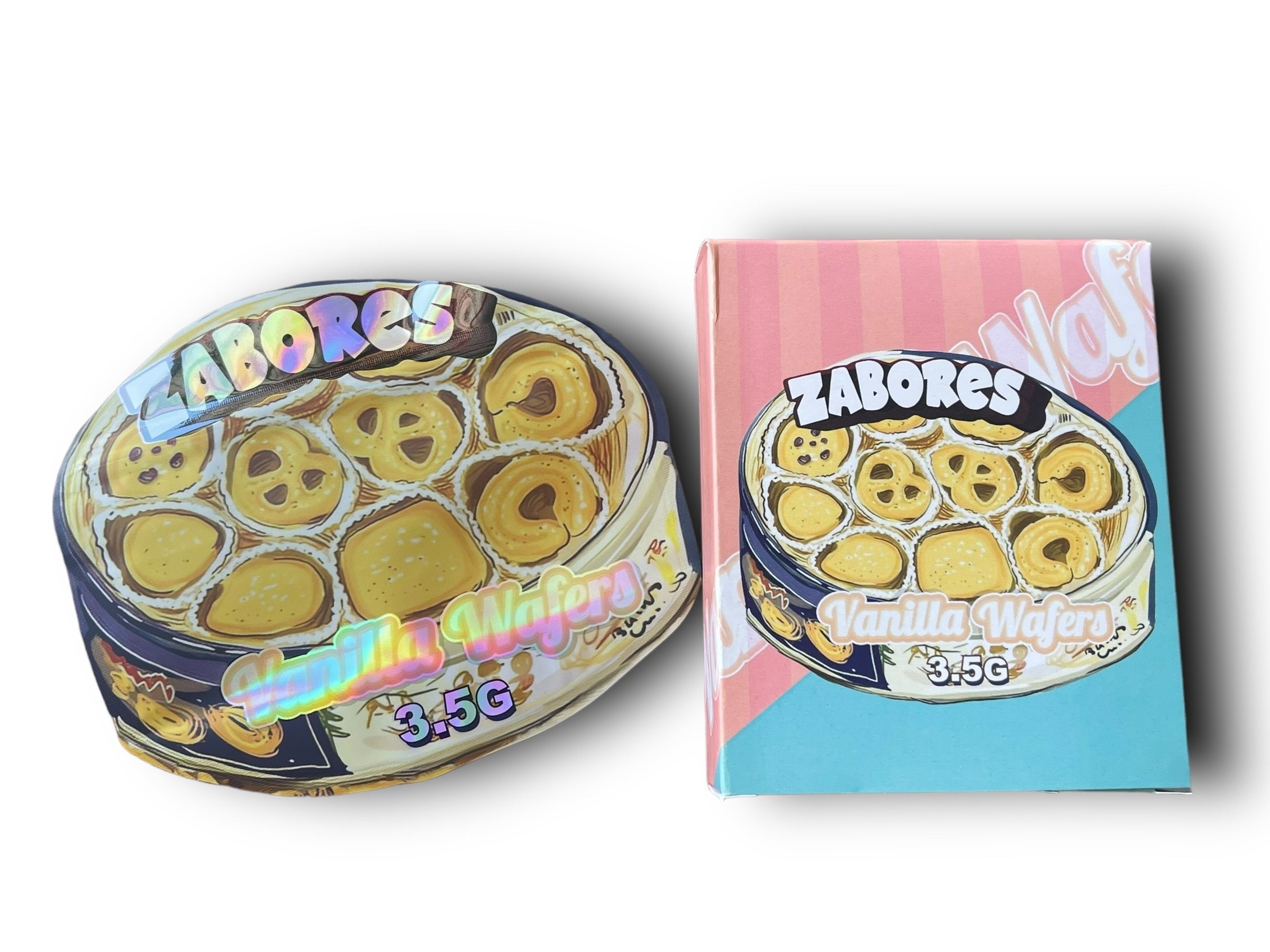 Zabores Vanilla Wafers Mylar Bags with Boxes 3.5g Box Packaging Holographic