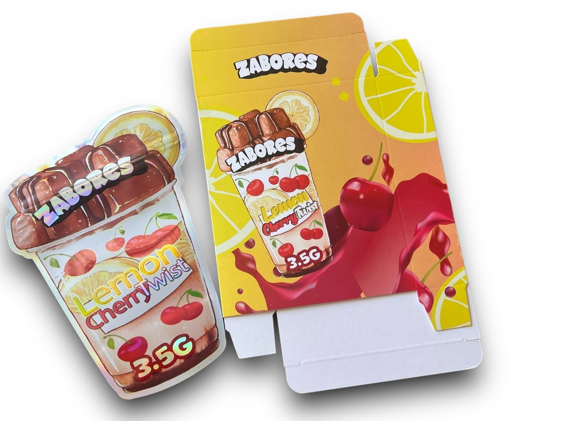 Zabores Lemon Cherry Twist Mylar Bags with Boxes 3.5g Box Packaging Holographic