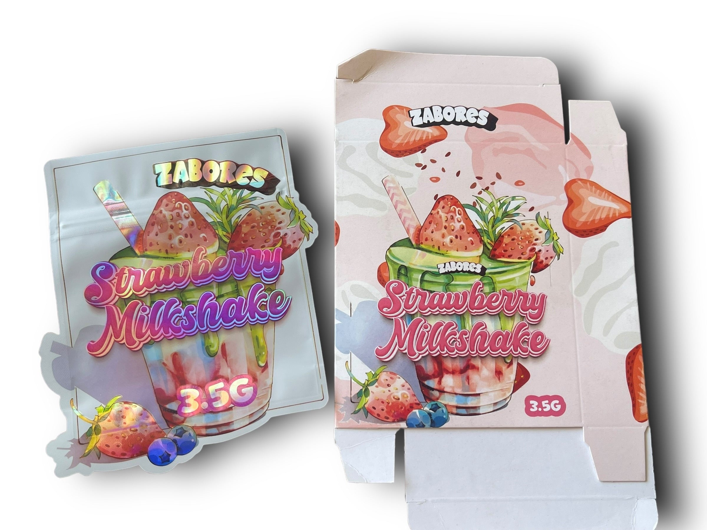 Zabores Strawberry Milkshake Mylar Bags with Boxes 3.5g Box Packaging Holographic