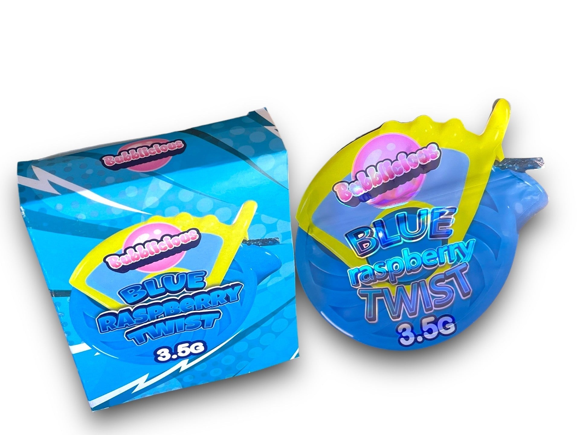 Bubblicious Blue Raspberry Twist Mylar Bags with Boxes 3.5g Box Packaging Holographic