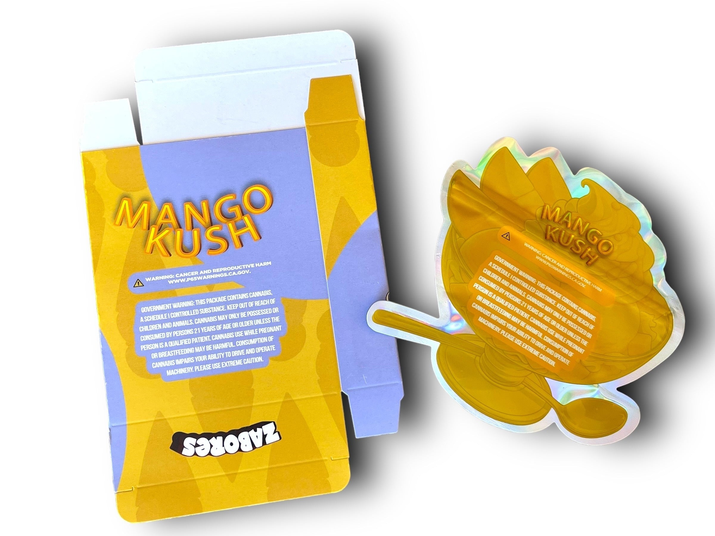 Zabores Mango Kush Mylar Bags with Boxes 3.5g Box Packaging Holographic