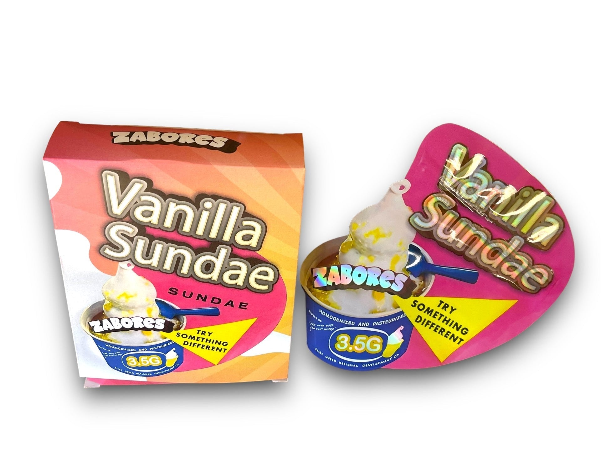 Zabores Vanilla Sundae  Mylar Bags with Boxes 3.5g Box Packaging Holographic