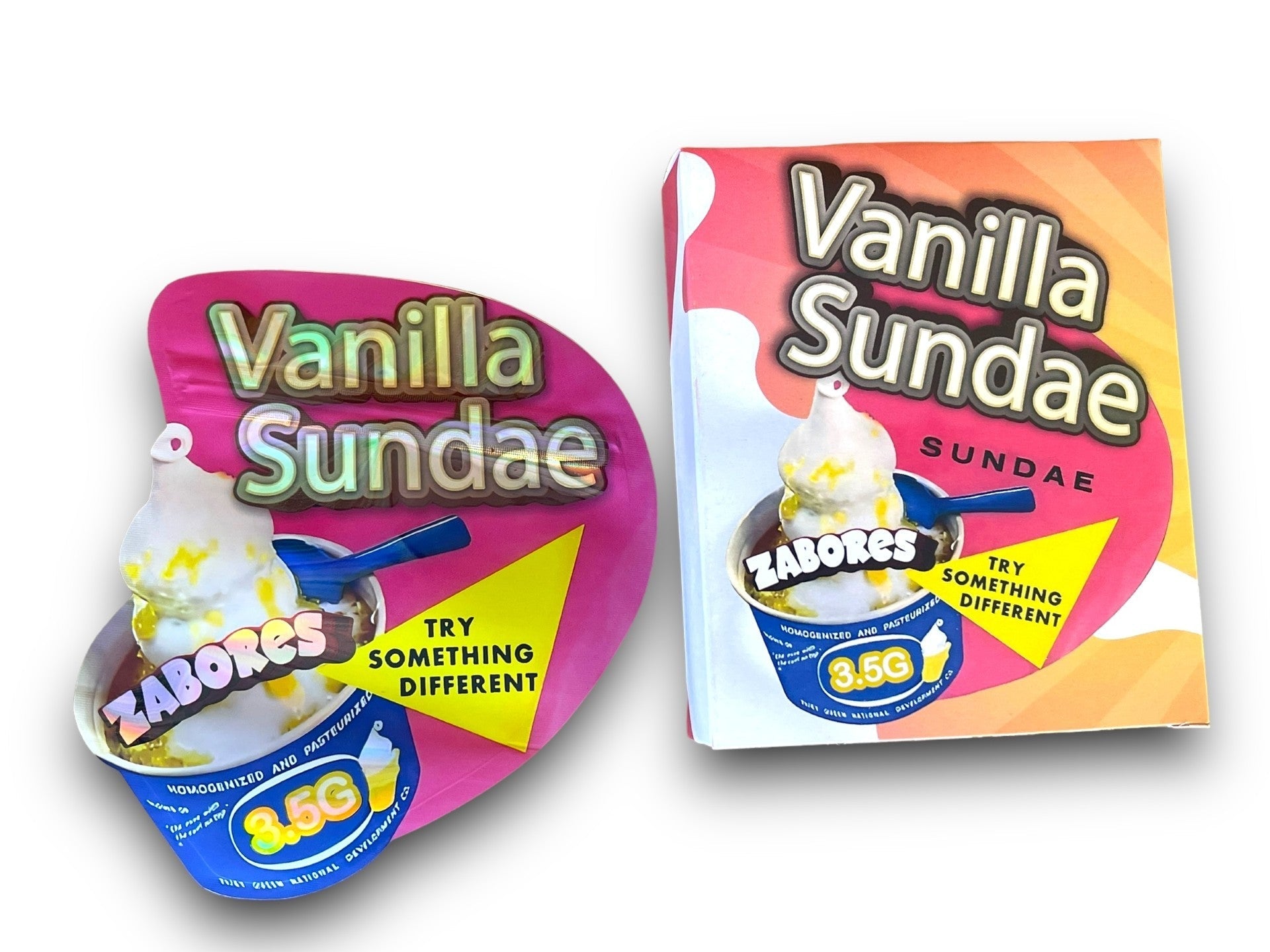 Zabores Vanilla Sundae  Mylar Bags with Boxes 3.5g Box Packaging Holographic