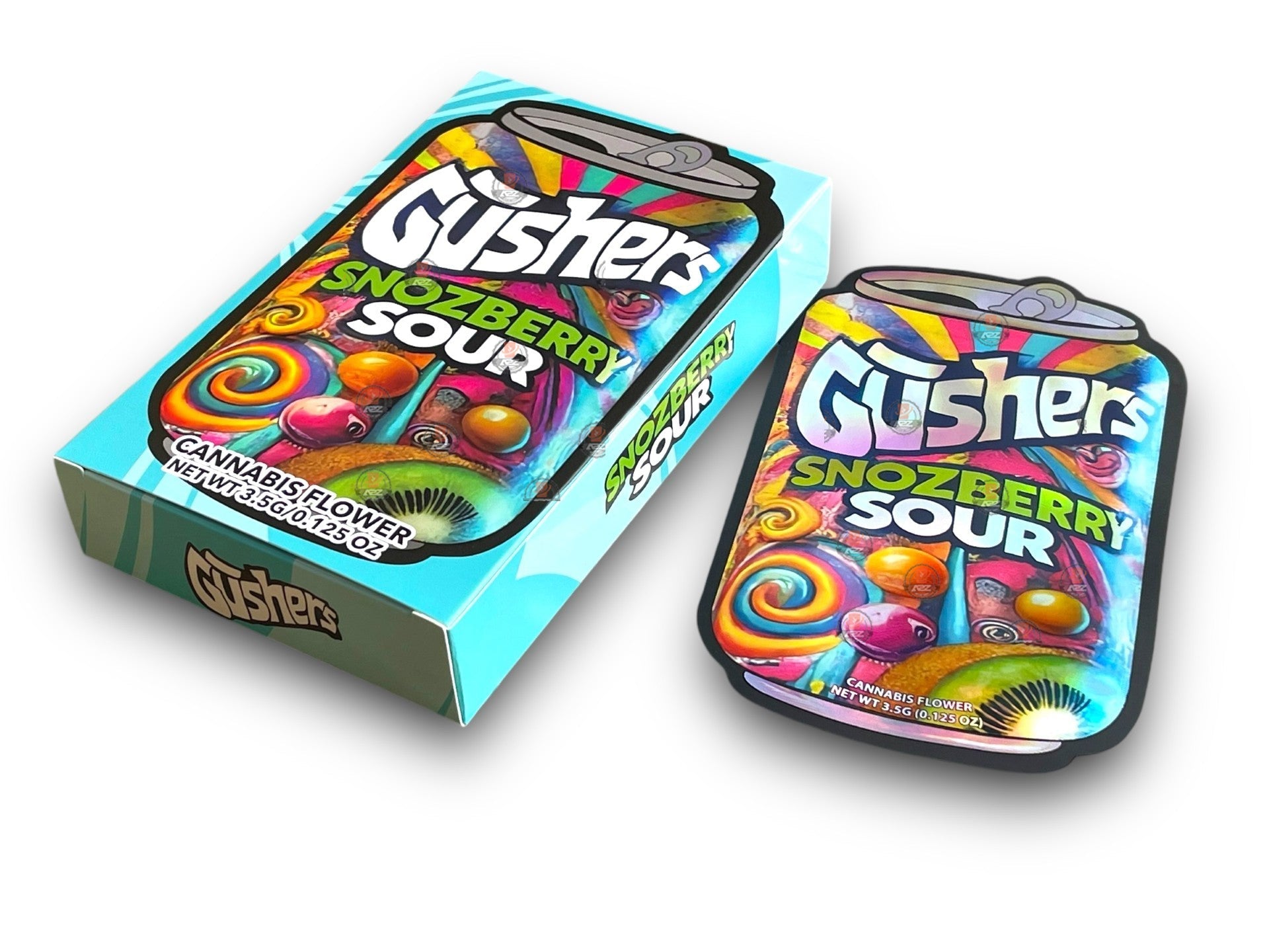 Gushers Snozberry Sour Mylar Bags with Boxes 3.5g Box Packaging Holographic