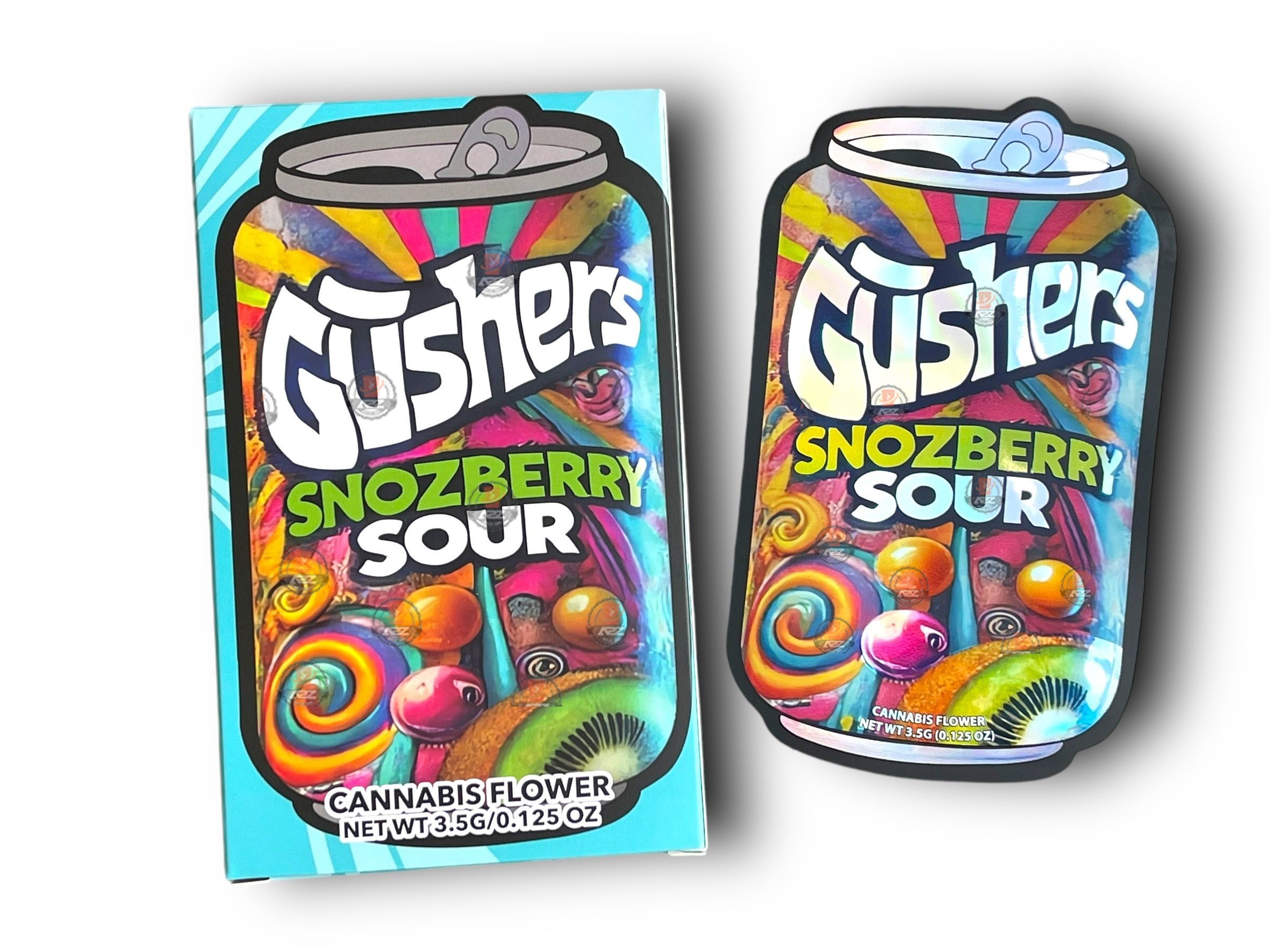 Gushers Snozberry Sour Mylar Bags with Boxes 3.5g Box Packaging Holographic