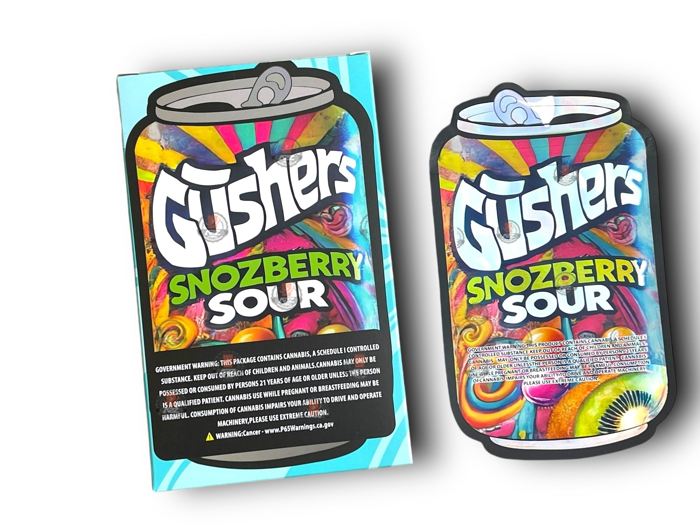 Gushers Snozberry Sour Mylar Bags with Boxes 3.5g Box Packaging Holographic